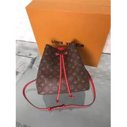 Louis Vuitton LV中国官网女包Monogram老花NEONOE手袋斜跨单肩水桶包M44021红色