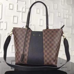 Louis Vuitton LV官网女包拉链购物袋咖啡格单肩包JERSEYN44041黑色