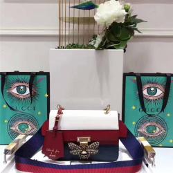 Gucci/古奇官网女包玛格丽特皇后系列拼色Queen Margaret真皮手袋476542白红蓝