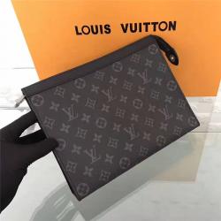 Louis Vuitton LV官网男士手拿包老花黑皮POCHETTE VOYAGE 中号手袋M61692