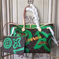 Louis Vuitton LV官网女包大溪地系列Monogram印花NEVERFULL中号子母包购物袋M40995绿色