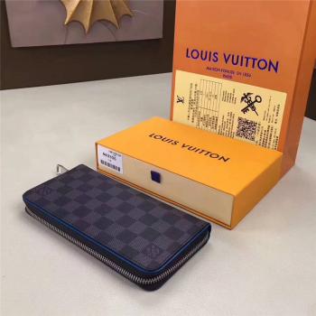 Louis Vuitton LV香港中文版官网男士长款钱包Damier Graphite ZIPPY拉链竖款钱夹N63305灰蓝色