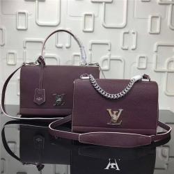Louis Vuitton LV官网旗舰店女包紫色小牛皮金属扭锁LOCKME II BB 手袋M51200/M50252