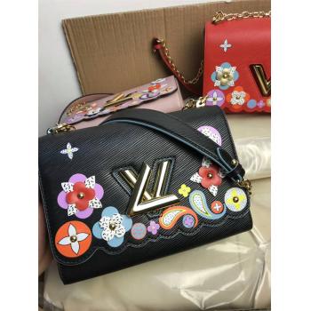 Louis Vuitton LV官网女包Monogram花卉图案TWIST中号手袋M54858/M54859/M54857黑色