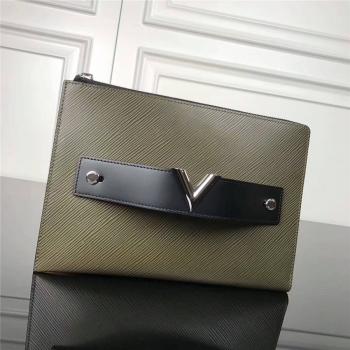 Louis Vuitton LV官网原单女士手拿包Epi水波纹POCHETTE ESSENTIAL V手袋M62092军绿色