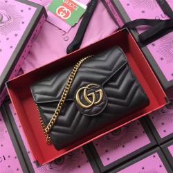Gucci/古奇中文官网原单女包新款全皮GG Marmont系列绗缝迷你手袋474575黑色