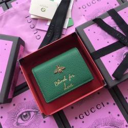 Gucci/古奇官网原单女士短款钱包金属小蜜蜂字母Animalier卡片夹460185绿色