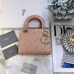Dior/迪奥中文官网女包Mini lady classic漆皮三格手提戴妃包粉色