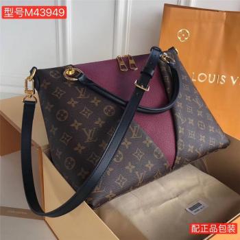 LV香港官网中文版女包老花拼皮V Tote MM手袋M43951/M43949