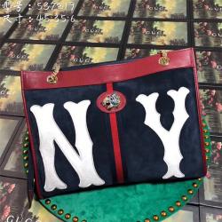 Gucci/古奇代购官网女包Rajah系列NY Yankees贴饰大号购物袋537219