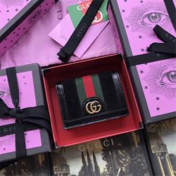 Gucci/古奇官网女士短款钱包新款Ophidia系列麂皮卡包523155