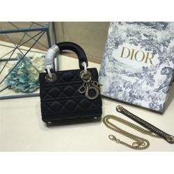 Dior/迪奥官网包包新款LADY水晶扣缎面丝绸三格/四格戴妃包