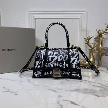 Balenciaga巴黎世家官网logo涂鸦印花真皮Hourglass小号沙漏包