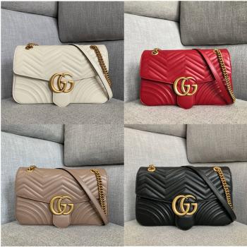 gucci高仿包古驰女包奢侈品加盟经典款真皮GG Marmont中号链条单肩包443496