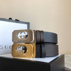 Gucci古驰男士商务皮带精钢镂空金属夹扣3.5CM腰带
