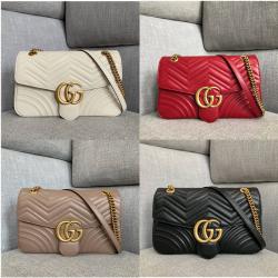 gucci高仿包古驰女包奢侈品加盟经典款真皮GG Marmont中号链条单肩包443496