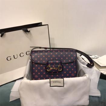 gucci中文官网古驰女包波点印花真皮1955马衔扣肩背包马鞍包602204