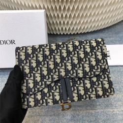 dior官方网站迪奥蓝色Dior Oblique印花马鞍链条手拿包S5620