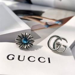 GUCCI古驰国际奢侈品牌做旧纯银双G花朵铆钉耳环耳钉527344