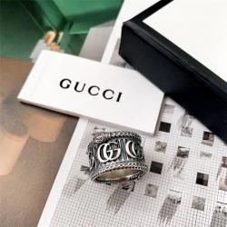 GUCCI古驰全球奢侈品新款复古做旧灵蛇双 G 纯银戒指指环577201