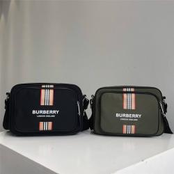 Burberry巴宝莉新款包包条纹印花logo尼龙相机包单肩斜挎包