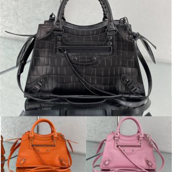 Balenciaga巴黎世家包包新款鳄鱼纹中号Neo Classic小号Top Handle手袋机车包