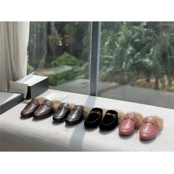 GUCCI古驰官方网站女士羊毛Princetown系列半拖鞋穆勒鞋397749