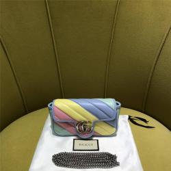 gucci韩国官网古驰彩虹GG Marmont系列绗缝皮革超迷你手袋476433
