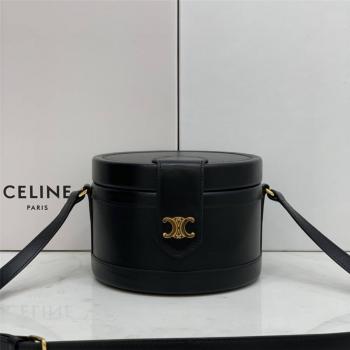 celine官网价格表赛琳TAMBOUR 中号小牛皮手袋圆饼包黑色195192