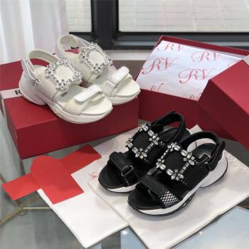 Roger Vivier RV中文官网女鞋新款Viv' Run 钻扣凉鞋