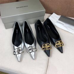 Balenciaga/巴黎世家官网女鞋新款尖头LOGO平底鞋单鞋