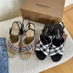 Burberry巴宝莉官方网站新款女鞋编织真皮粗跟凉鞋