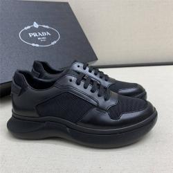 prada普拉达官网男鞋男士织物拼皮系带运动鞋休闲鞋