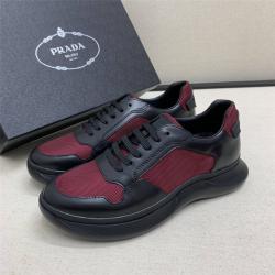 prada普拉达香港官网新款男士织物拼皮系带运动鞋休闲鞋