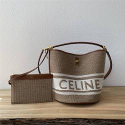 celine女包官网赛琳正品BUCKET 16 织物编织和牛皮革水桶包195572