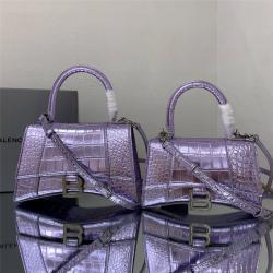 巴黎世家Balenciaga紫色鳄鱼纹Hourglass XS Top Handle 沙漏包592833/593546