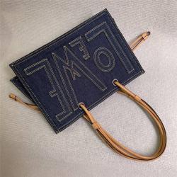 loewe法国官网罗意威外缝线牛仔布中古系列双面LOGO购物袋