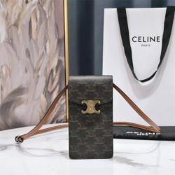 celine属于几线品牌思琳女包10J092 TRIOMPHE标志印花牛皮革竖款手机包