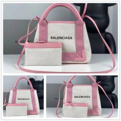 Balenciaga巴黎世家390346/339933 NAVY CABAS粉色帆布购物袋托特包