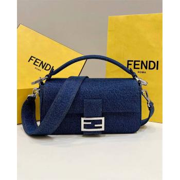 FENDI芬迪女包8BR600牛仔布BAGUETTE中号法棍包8605