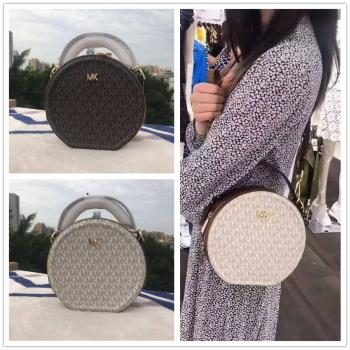 Michael Kors MK女包中号Delaney老花拼鳄鱼纹圆饼包