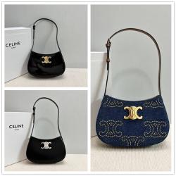 Celine思琳115703/115703 TILLY中号漆皮/铆钉牛仔布腋下包
