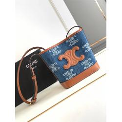 Celine思琳正品官网10L433 CUIR TRIOMPHE迷你牛仔布水桶包