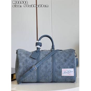 LV男包M22532牛仔布KEEPALL BANDOULIÈRE 50 旅行袋