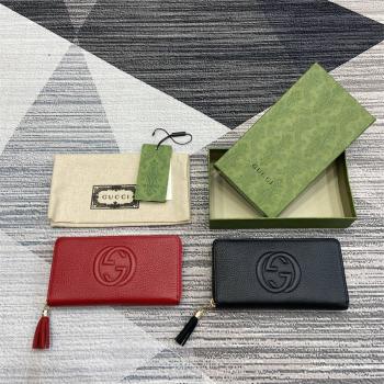 古驰官网女包GUCCI 308004 Soho leather zip 流苏拉链钱包