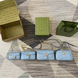 GUCCI古驰女包官网476433 446744 443497蓝色GG Marmont系列链条包