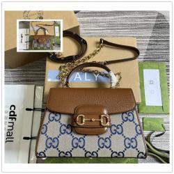 gucci英国官网古驰 703848/702049 Horsebit 1955系列新款手提包