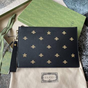 古驰男士手包GUCCI 495066 蜜蜂星星图案皮革手拿包
