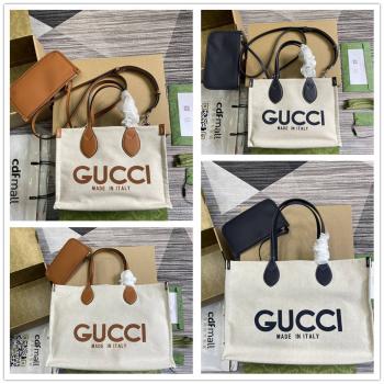 gucci经典款古驰 772144/772176 帆布印花迷你/中号托特包