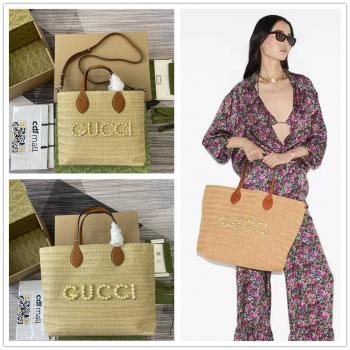 gucci香港官网古驰 779671/779666 Lido系列草编织托特包